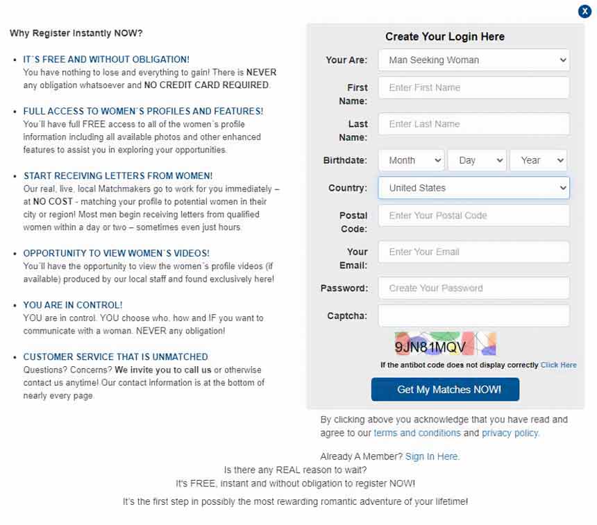 A Foreign Affair Registration page